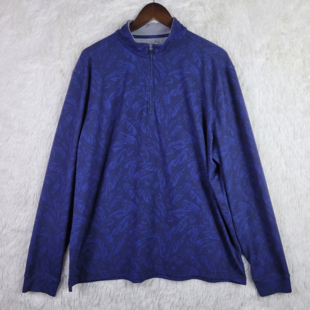 Johnnie O 1/4 Zip Pullover Blue Wake Trooper Leaves Performance Golf Mens XL